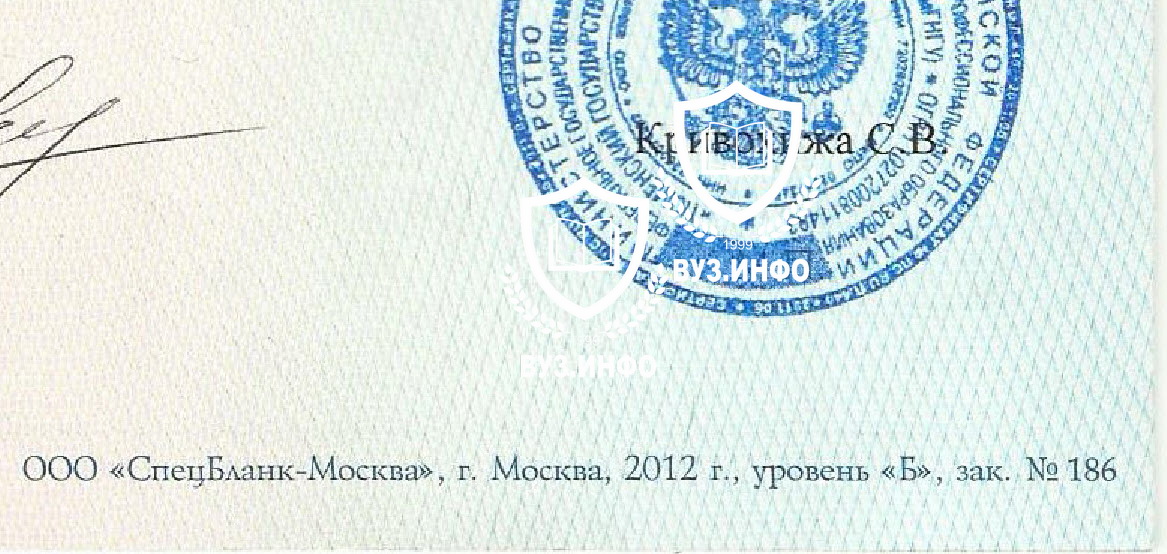 Образец ГоЗнака в дипломе ООО Спецбланк-Москва 2012 года